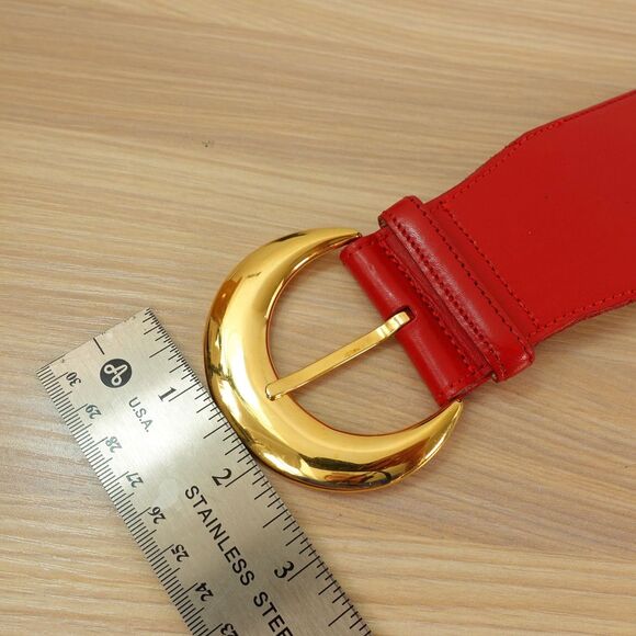 VALENTINO GARAVANI Belt Women 65 26 XS‎ Red Wide Leather Gold Buckle Chunky Wide main image 6
